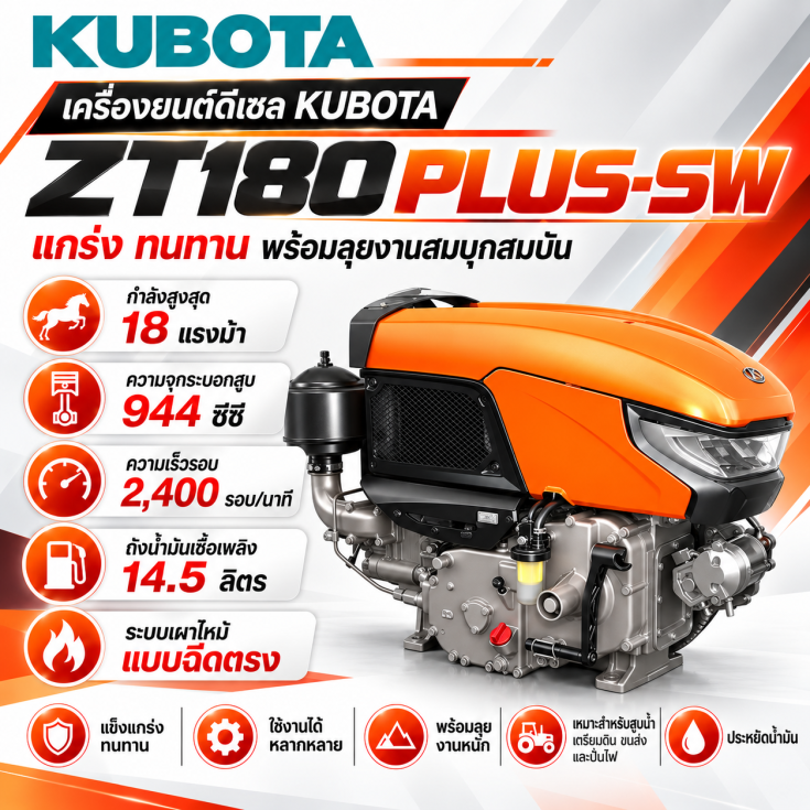 เครื่องยนต์ดีเซล KUBOTA ZT180 PLUS-SW